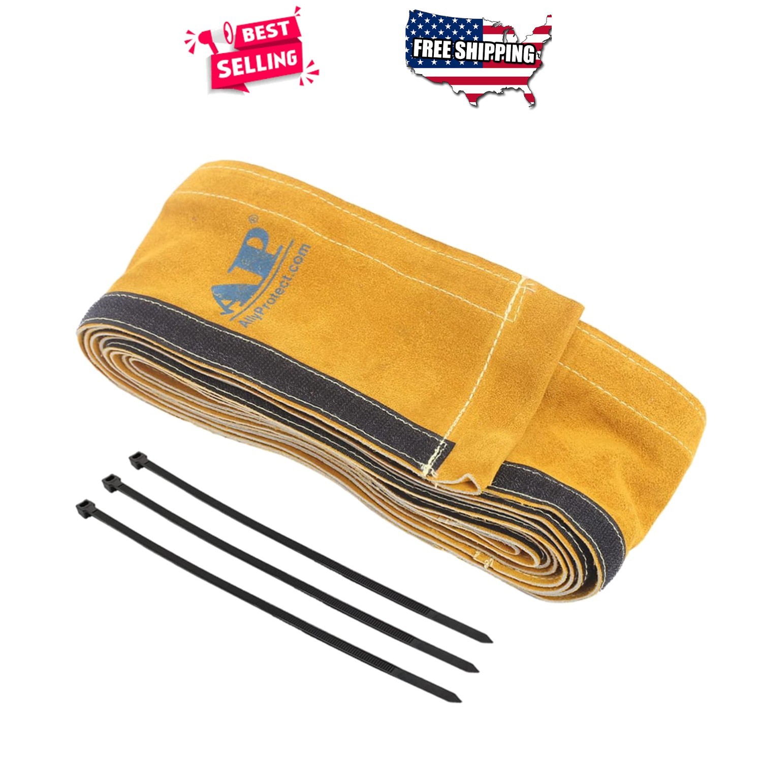 Welding Cable Cover 11.5ft Split Cowhide Leather Flame Resistant Sleeve 4in Wide