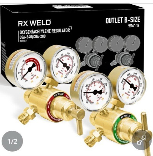 RX WELD Medium Duty Oxygen Acetylene Regulator Set CGA-540 & CGA-200 9/16″ H38