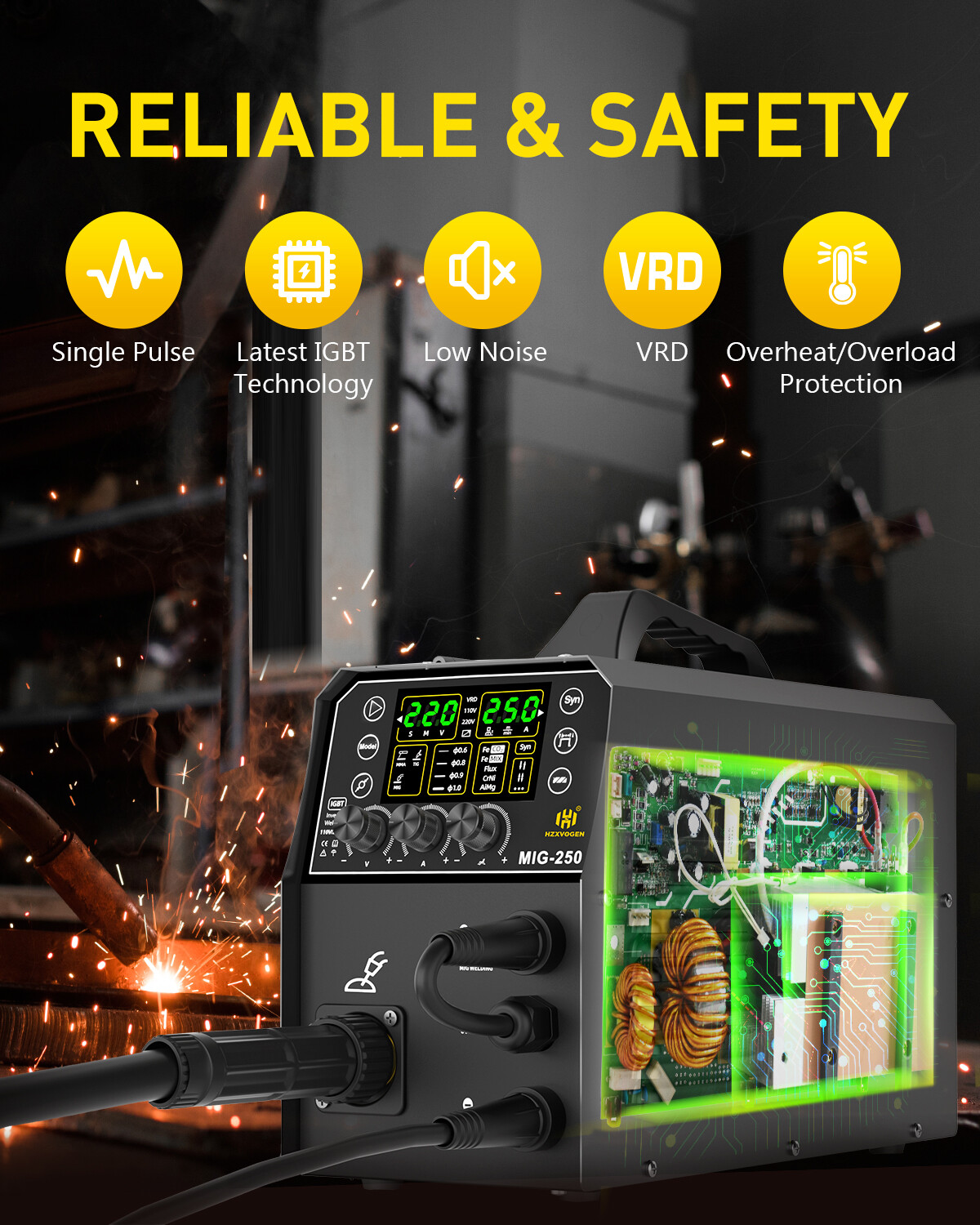250Amp 2T/4T Gas Gasless MIG / LIFT-TIG/SPOT/Stick MIG Welder for Aluminum,steel