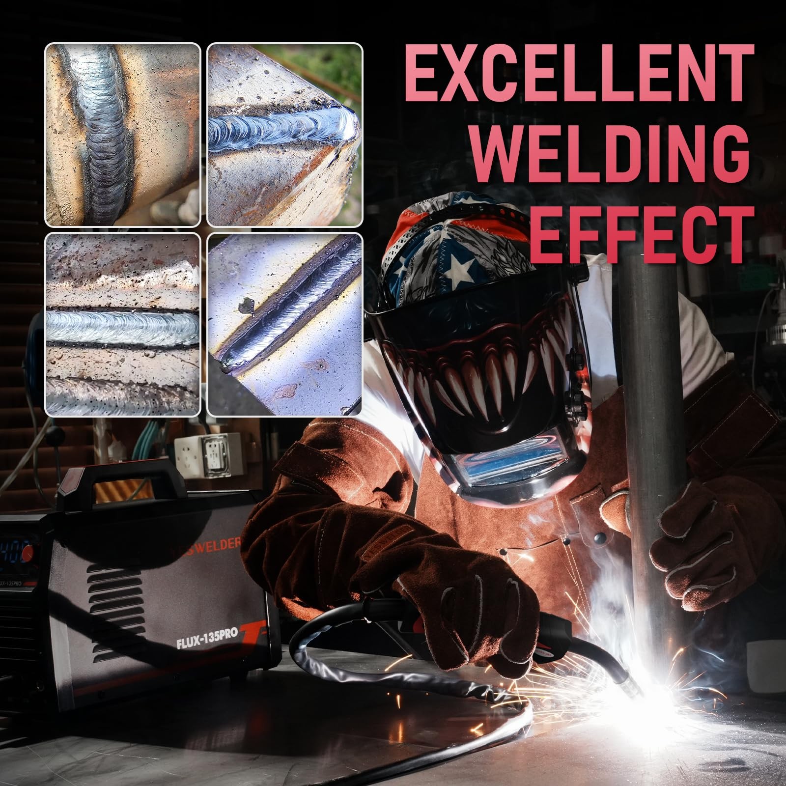 YESWELDER 135A MIG Welder, 110V Flux Core MIG/Lift TIG/Stick 3in1 Large LED D…