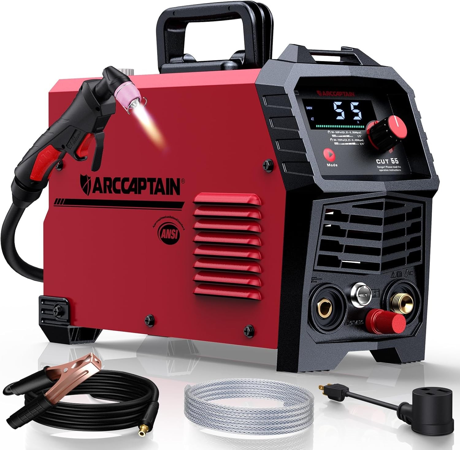 55A Plasma Cutter, Large LED Display, Non-Touch Pilot ARC Plasma Cutting Machine