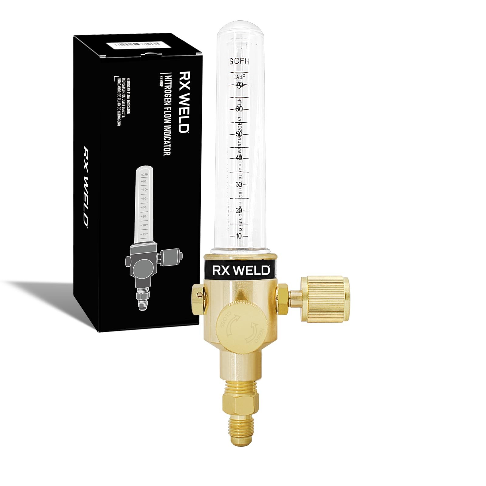 Nitrogen Flow Indicator 1/4″ SAE Flare Inlet/Outlet, 50 PSI Pressure Gauge
