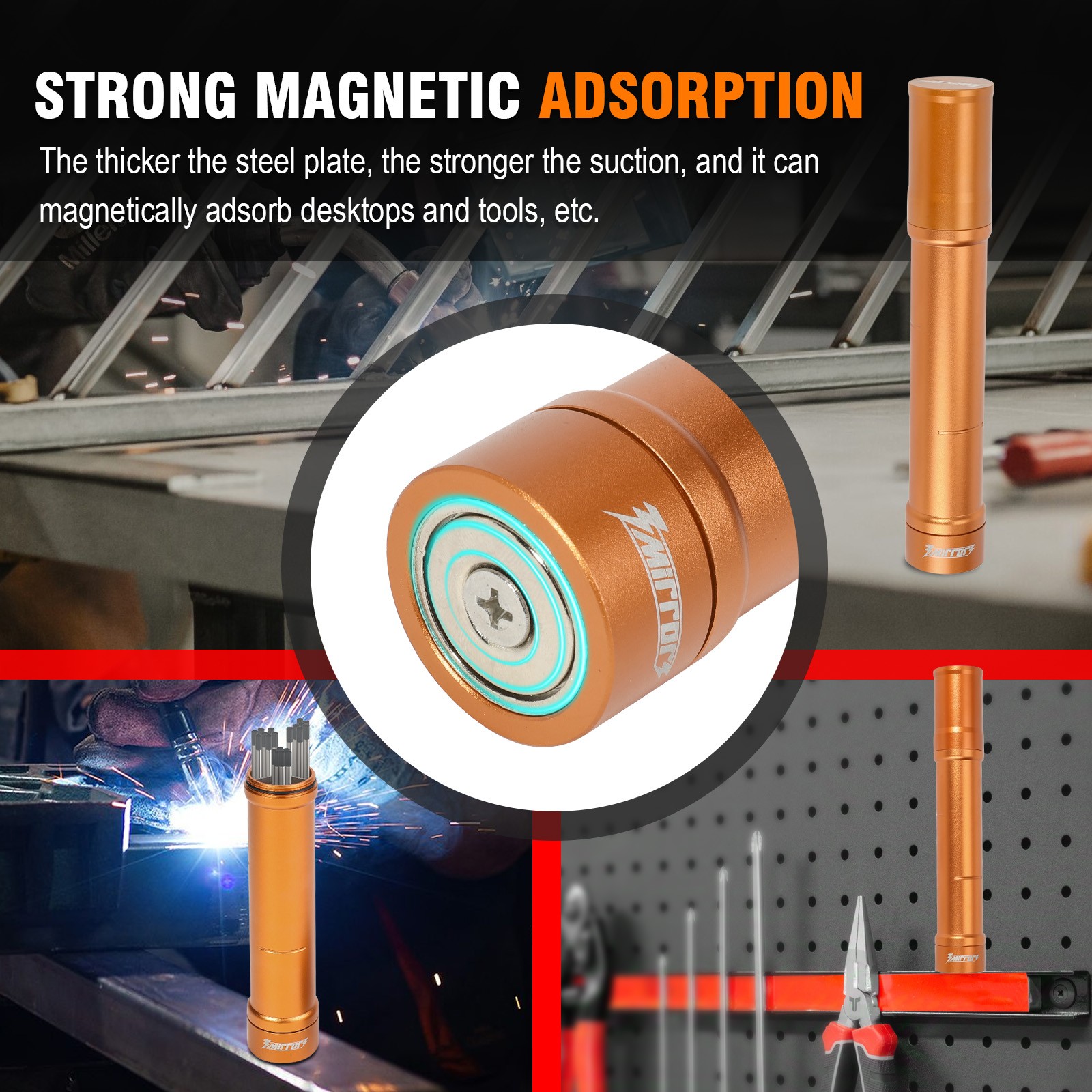 3mirrors Tungsten Electrode Holder Storage Case 3-Section Magnetic Base Orange