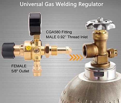 Argon CO2 Welding Regulator with Gauges, 0-4500PSI, 6.6Ft Hose for MIG TIG