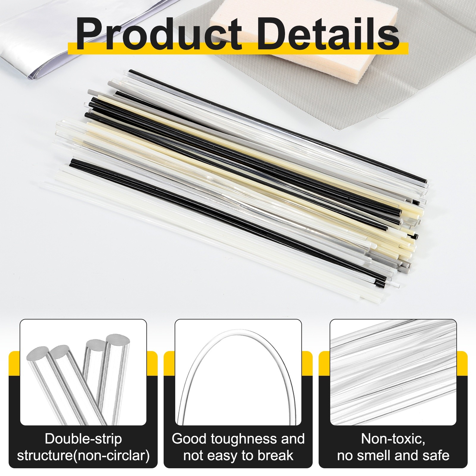 2set(10pcs) Polyurethane Plastic Welding Rods 8inch Round Welding Strips Clear,