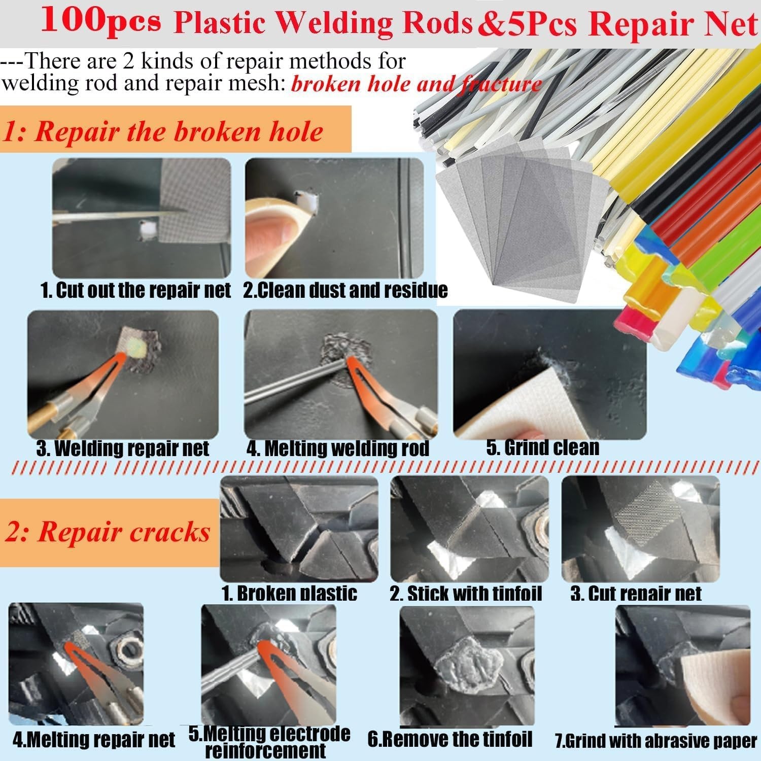 220W Plastic Welder Kit Hot Stapler Bumper Repair Gun 1000 Staples 100 Rods 2in1