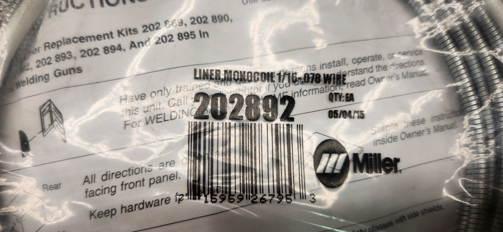 Miller 202892 Liner Monocoil 1/16-.078 Wire x 16.5 ft F