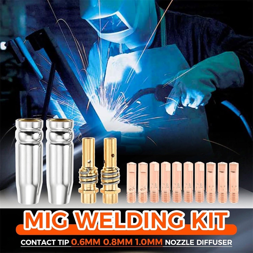 14Pcs Welding Torch Accessory Set with 0.6mm 0.8mm 1.0mm Tips for MB15AK