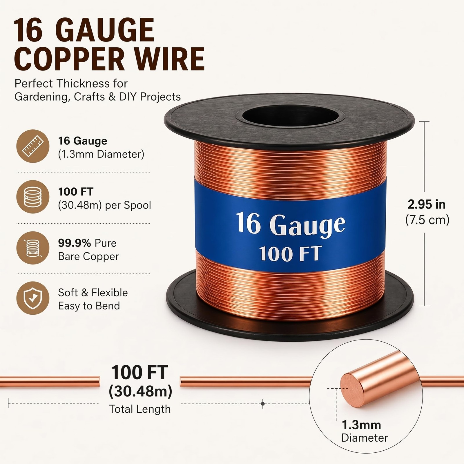 Therwen 100ft 16 Gauge Copper Wire for 16 Gauge, 100ft, as pictures show