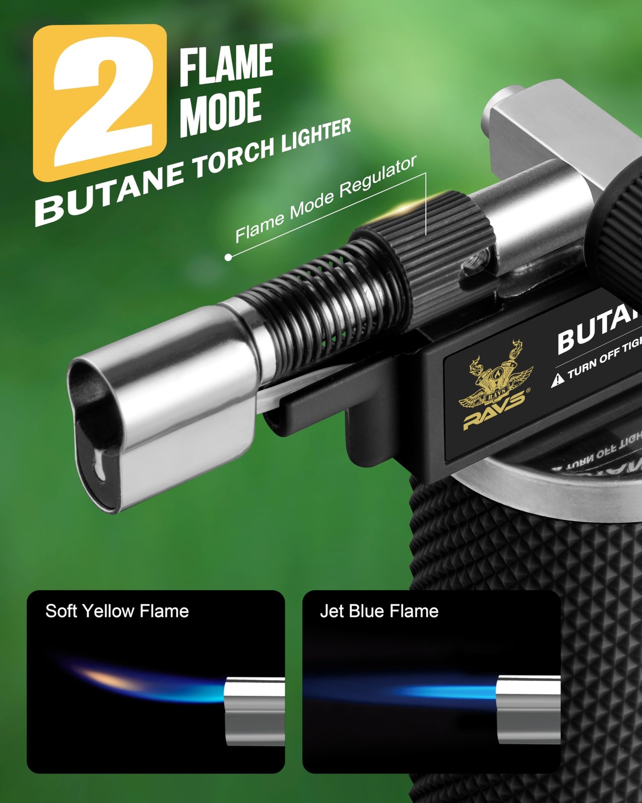 RAVS Butane Torch Lighter, DUAL Flame Mode Kitchen Torch, Micro torch, Black