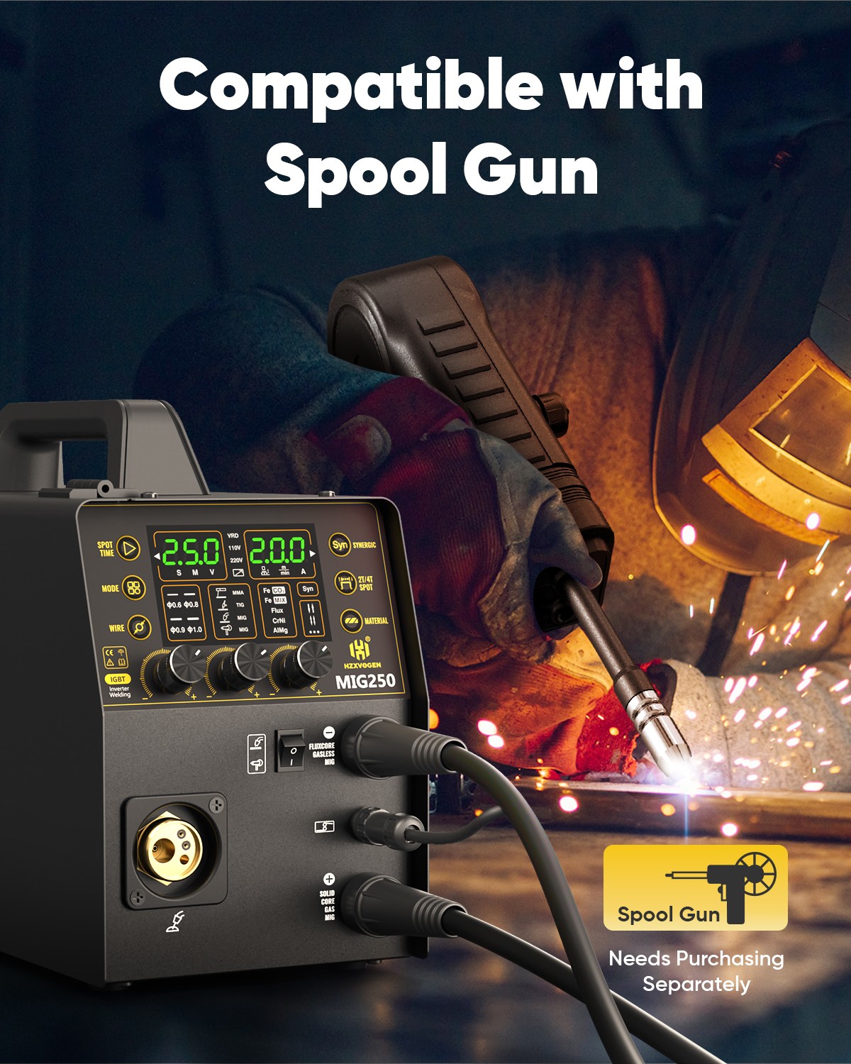 HITBOX 6IN1 Aluminum MIG Welder 250A 110V/230V Gas/Gasless TIG MMA Spool Gun Set