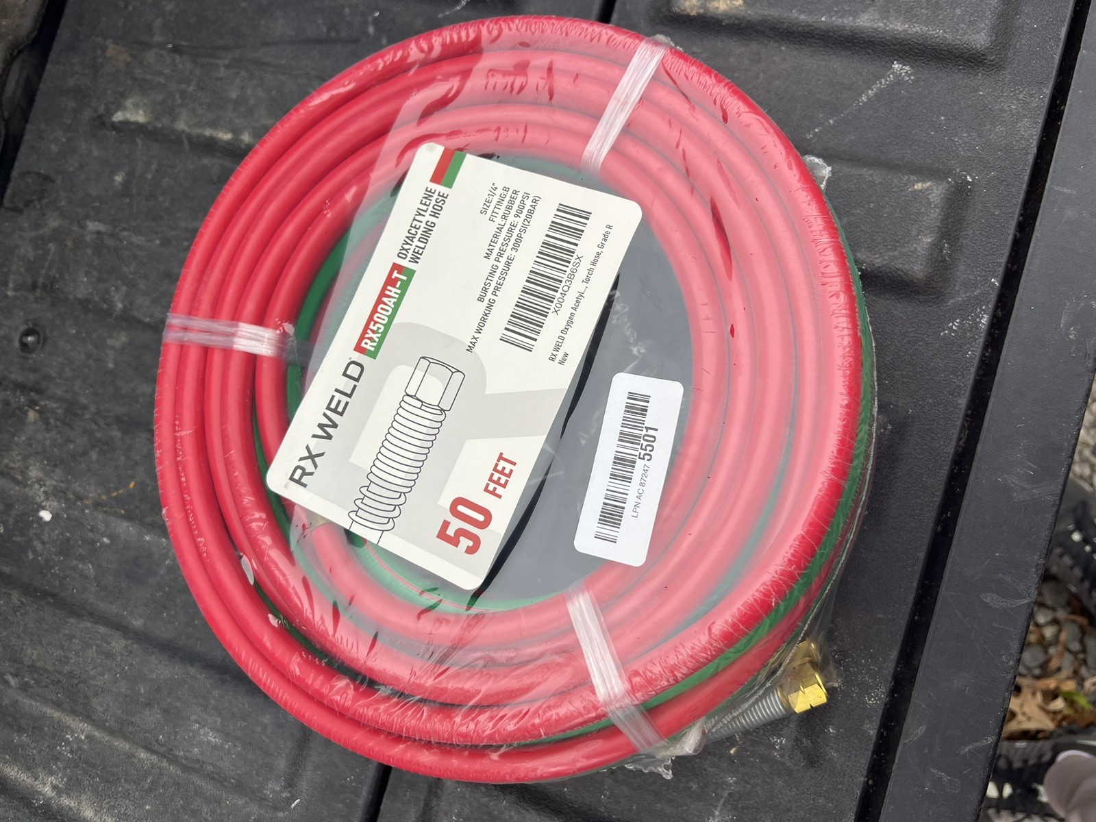 RX WELD 50 FT 1/4″ Oxy Acetylene Welding Hose with 9/16″-18 B Fittings