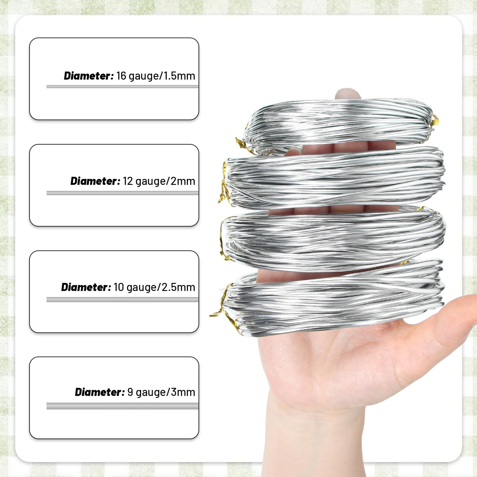50 ft Silver Color Aluminum Craft Wire, 12 Gauge 2mm 12 Gauge, 50 ft,
