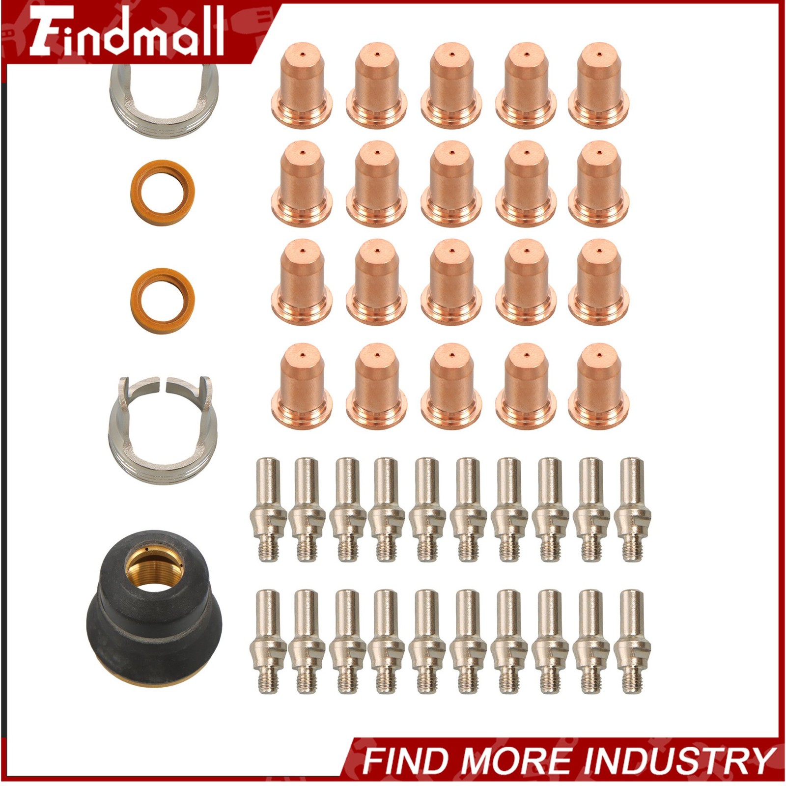 Findmall IPT-60 PT-60 PT40 Plasma Cutting Torch Tip Electrode Shield Cap 45 Pcs