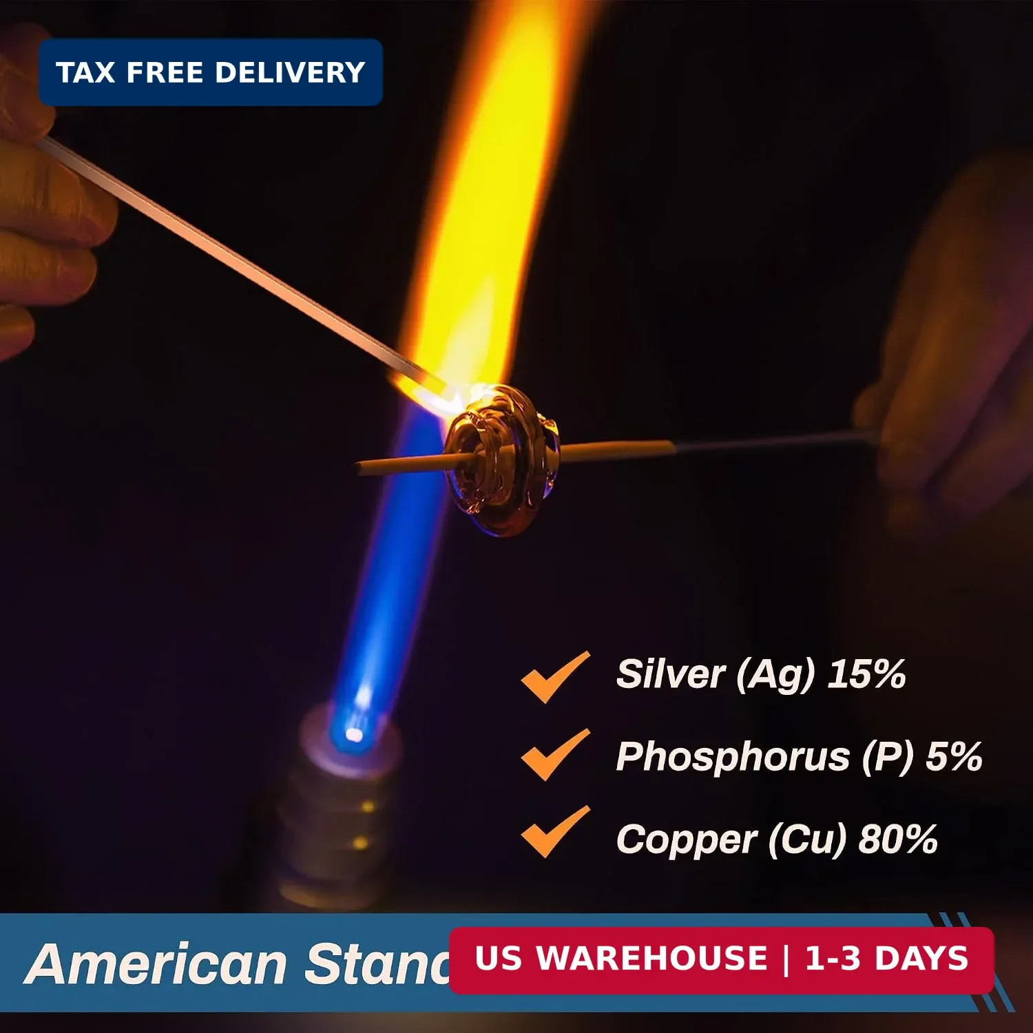 20 Sticks 15% Silver Brazing Rod, AWS BCuP-5 Flat Silver Solder Phosphor Copper