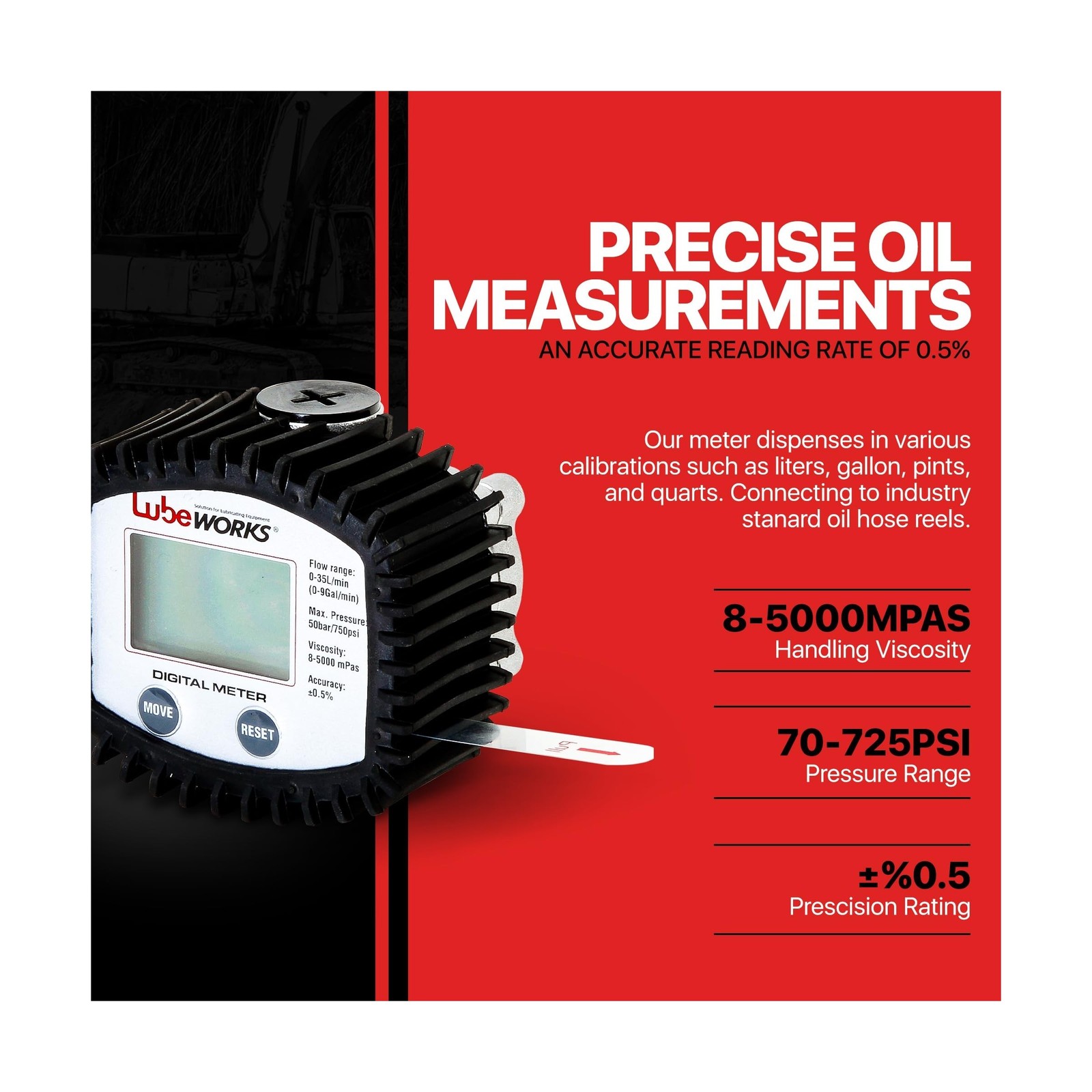 Lubeworks Oil Control Meter Digital 1-35lpm / 1-10gpm Heavy Duty 3V Batter Po…