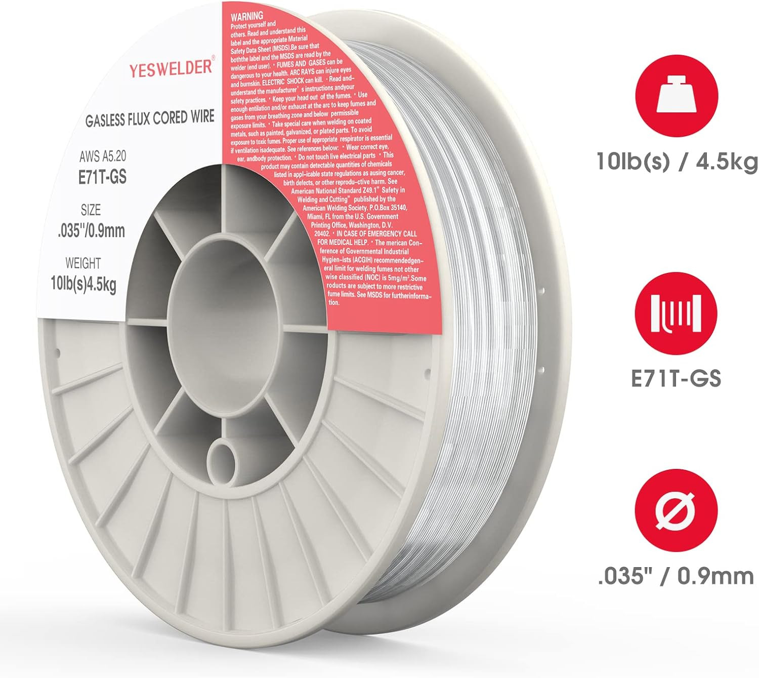 Gasless Flux Core MIG Wire, E71T-GS Mild Carbon Steel | 0.035 in on a Strong ABS
