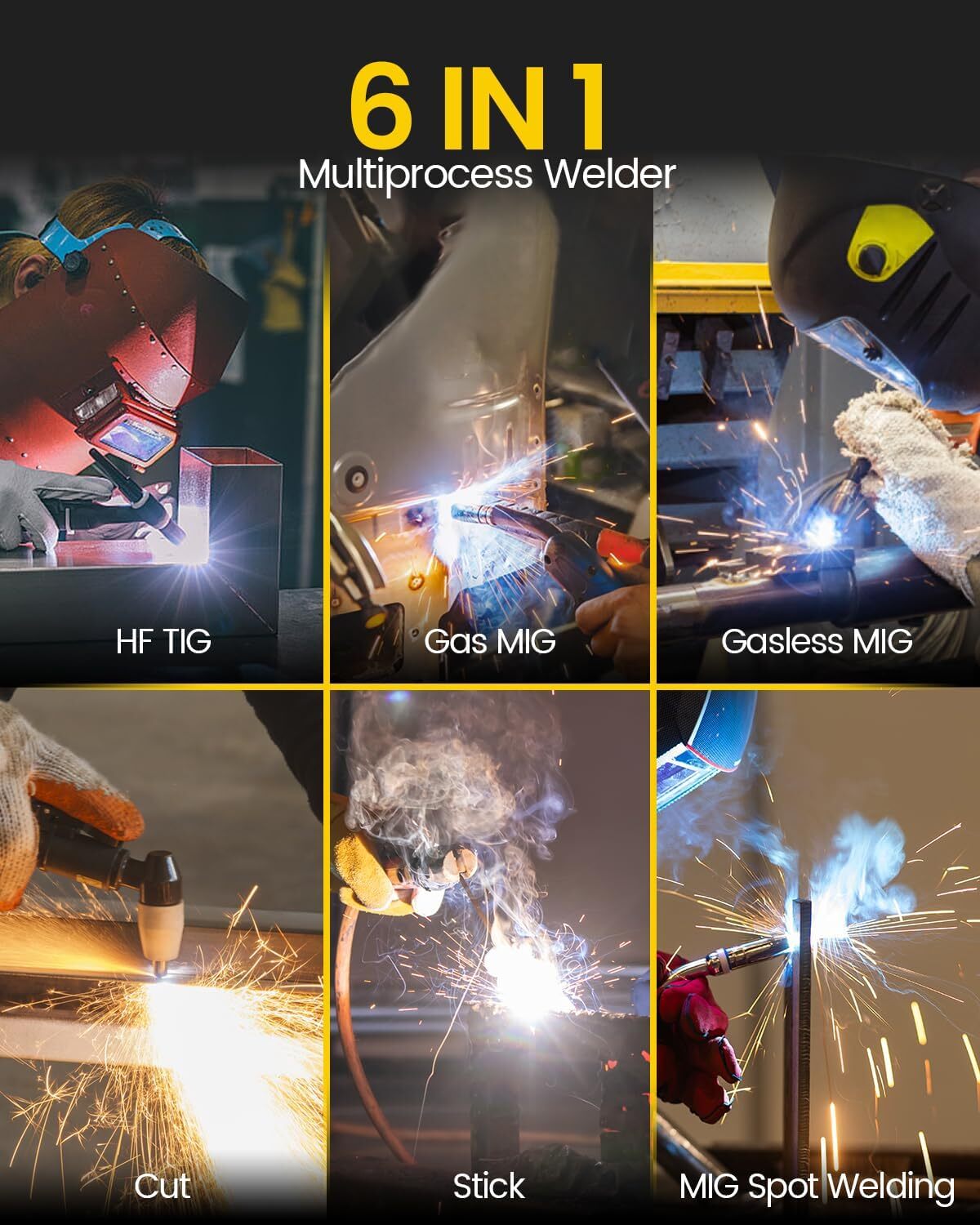 MMA/Gasless MIG/Spot MIG/HF TIG/Plasma Cutter Combo 6in1 Aluminum MIG Welding