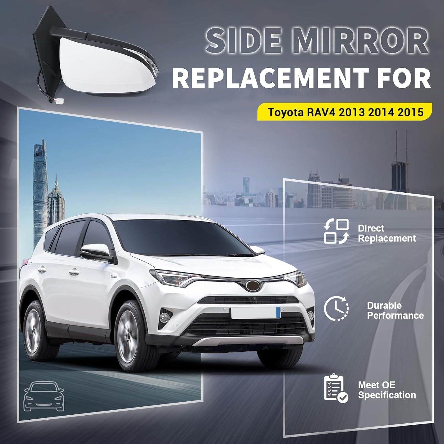 Passenger Side Power Door Mirror Compatible with Toyota RAV4 2013 2014 2015, wit