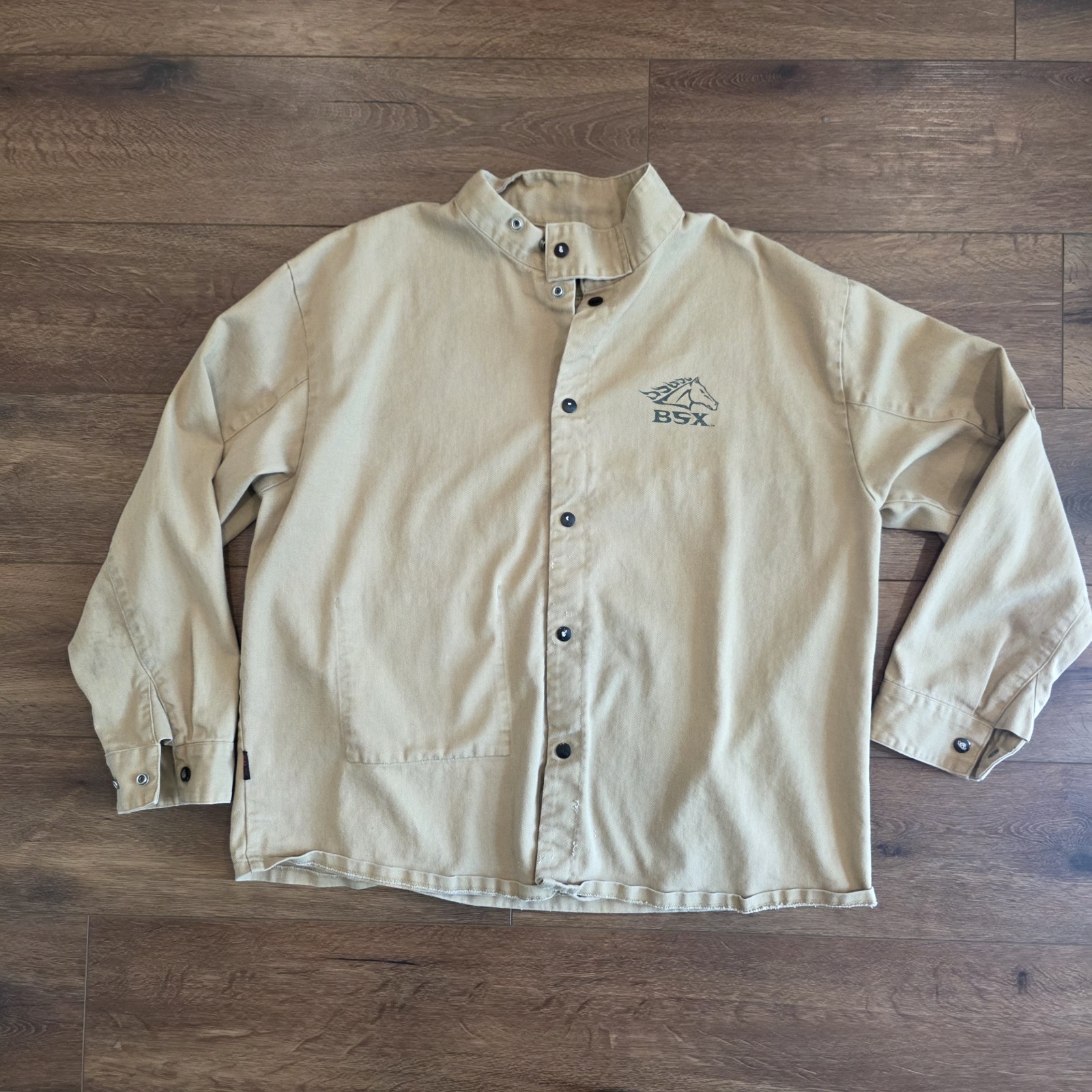 BSX FR Flame Resistant Welding Jacket Mens 2XL Tan Black Stallion Cotton Flaws