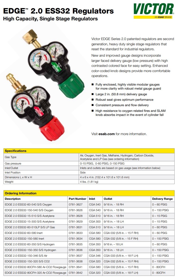 Victor Medium Duty Edge 2.0 Series ESS32 Oxygen Regulator (0781-3627)