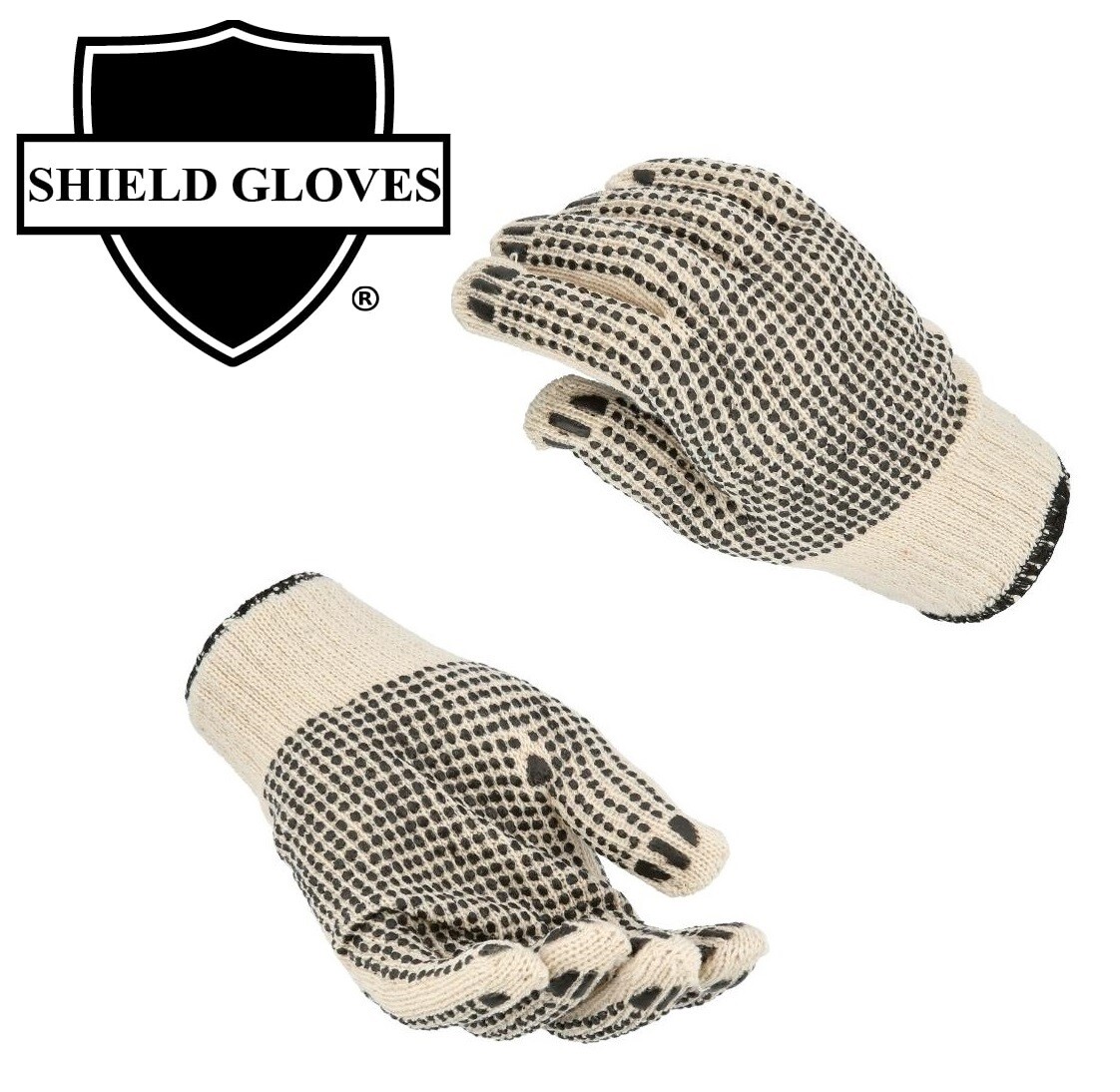 PVC Double Dot Gloves Large Tan, Black Knitted Gloves – 12 Pairs