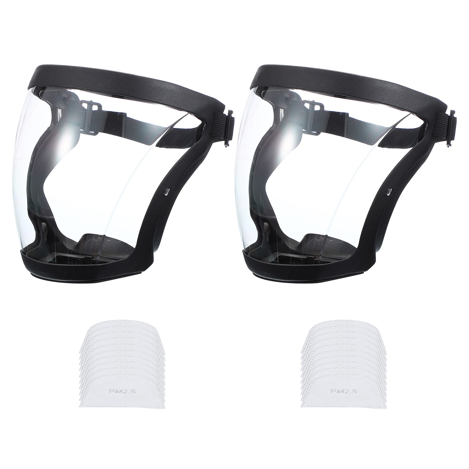 Black Full Safety Face Shields with 2Pcs White Lens & 20Pcs Filter Gaskets