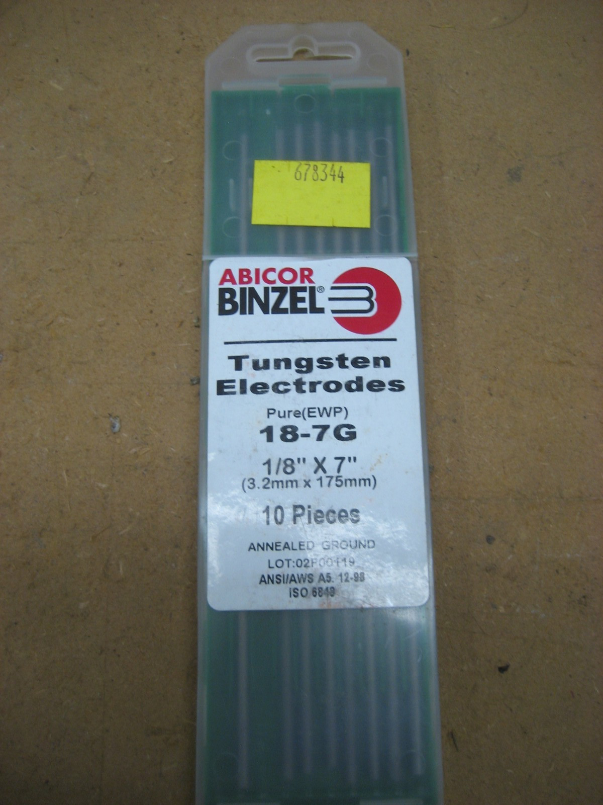 NOS Abicor Binzel 18-7G Tungsten Pure EWP TIG Electrode 1/8″ X 7″ TFC