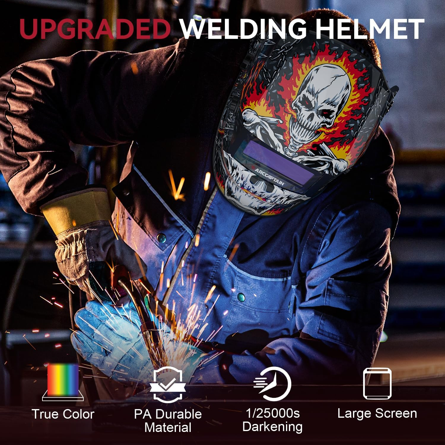 Large Viewing Screen Welding Helmet and Leather Apron, 1/1/1/1 Top Optical Clari