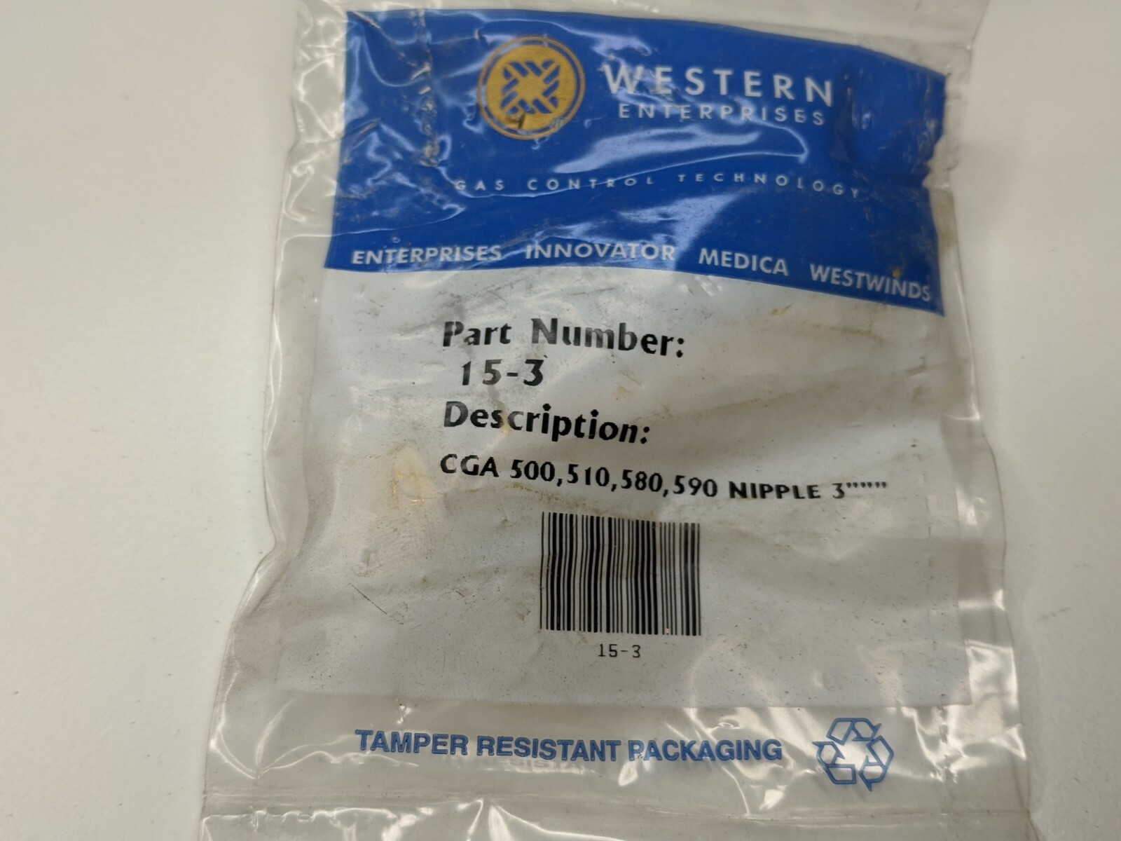 Western CGA 580 Oxygen Hex 92 Nut & 15-3 Nipple – reg inlet NEW OLD STOCK USA