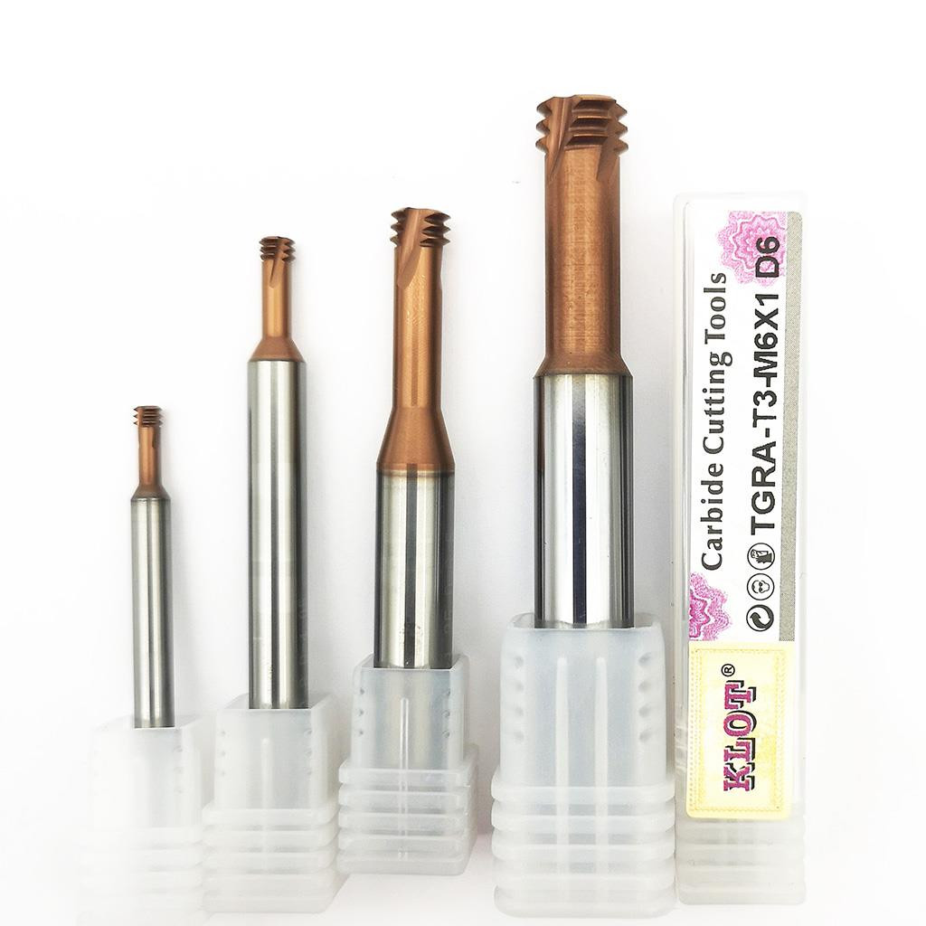 KLOT HRC60 TiCN Coated Solid Carbide 3 Teeth Thread Mill M1.4-M20 Spiral Helical