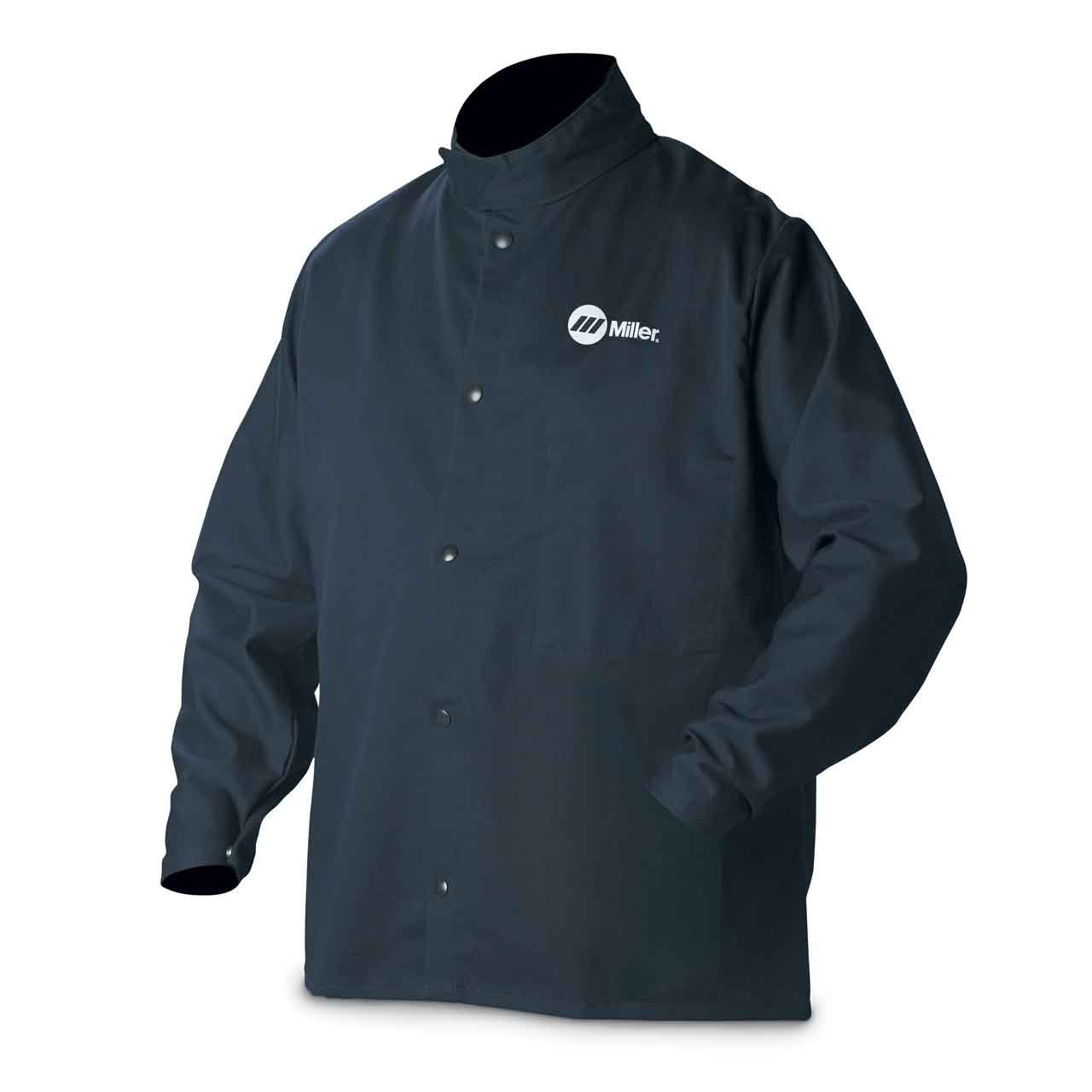 Welding Jacket, Navy, Cotton/Nylon, 2XL XX-Large, Navy