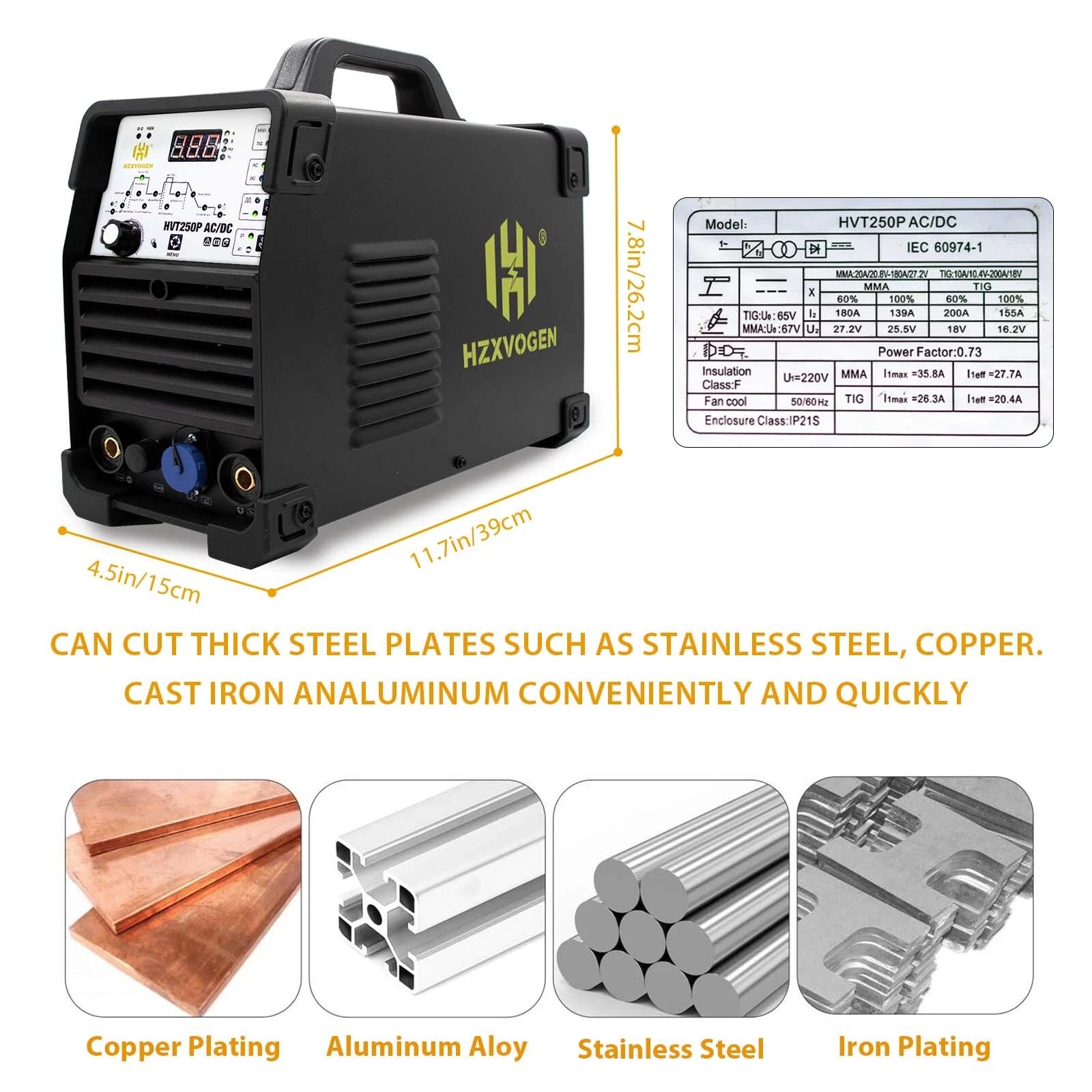 200A AC/DC Aluminum TIG Welder with Pulse TIG/HF TIG/Pulse TIG/SPOT TIG/Stick