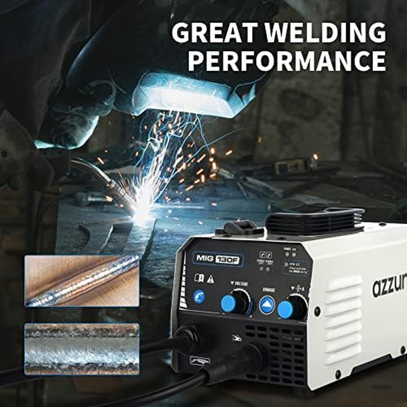 130A MIG Welder & .035″ 2LBS Flux Core Mig Welding Wire, 110V Gasless MIG Weldin