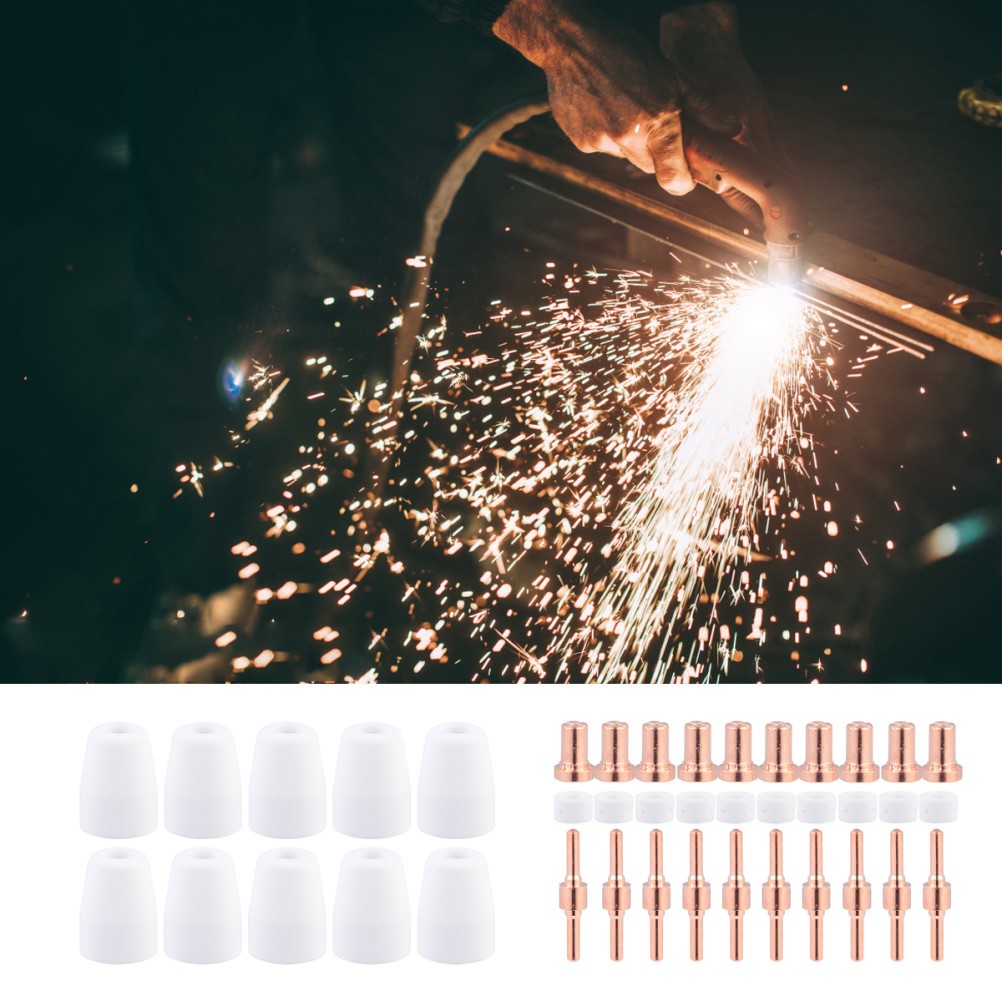 40Pcs Plasma Cutting Consumables Electrode Nozzle Shield Protective Cover