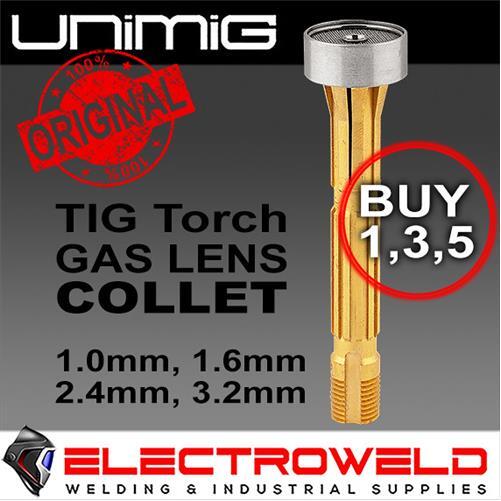1/3 x UNIMIG T2 T3W T3 Tig Torch Gas Lens Collet Body, 1mm 1.6mm 2.4mm 3.2mm Gun
