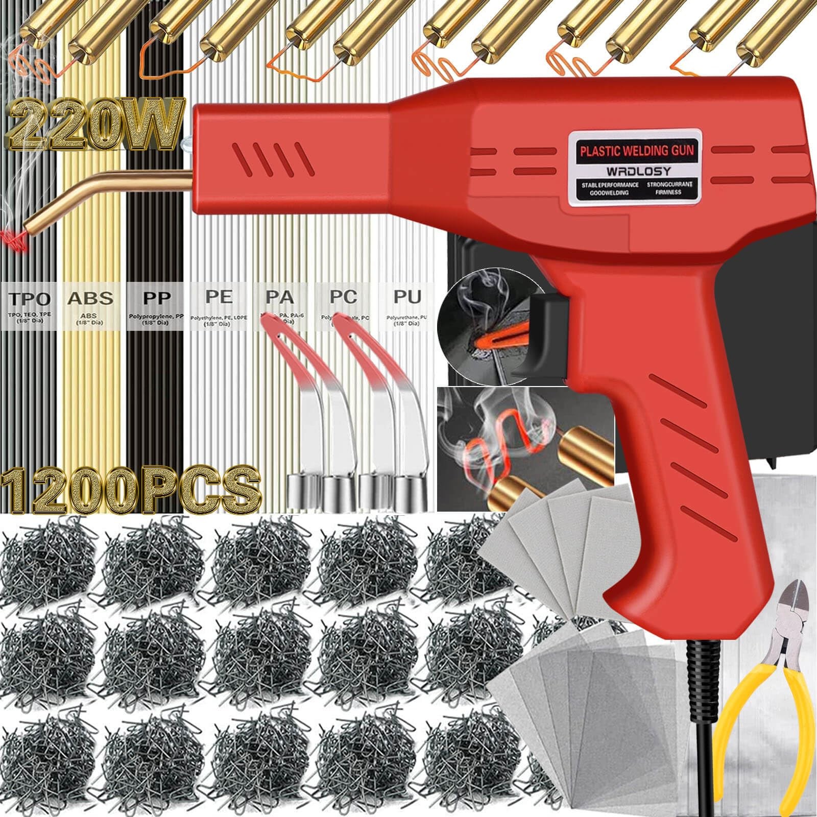 Wrdlosy 220W Plastic Welder, Multipurpose Fit, Welding Kit, Quick Red