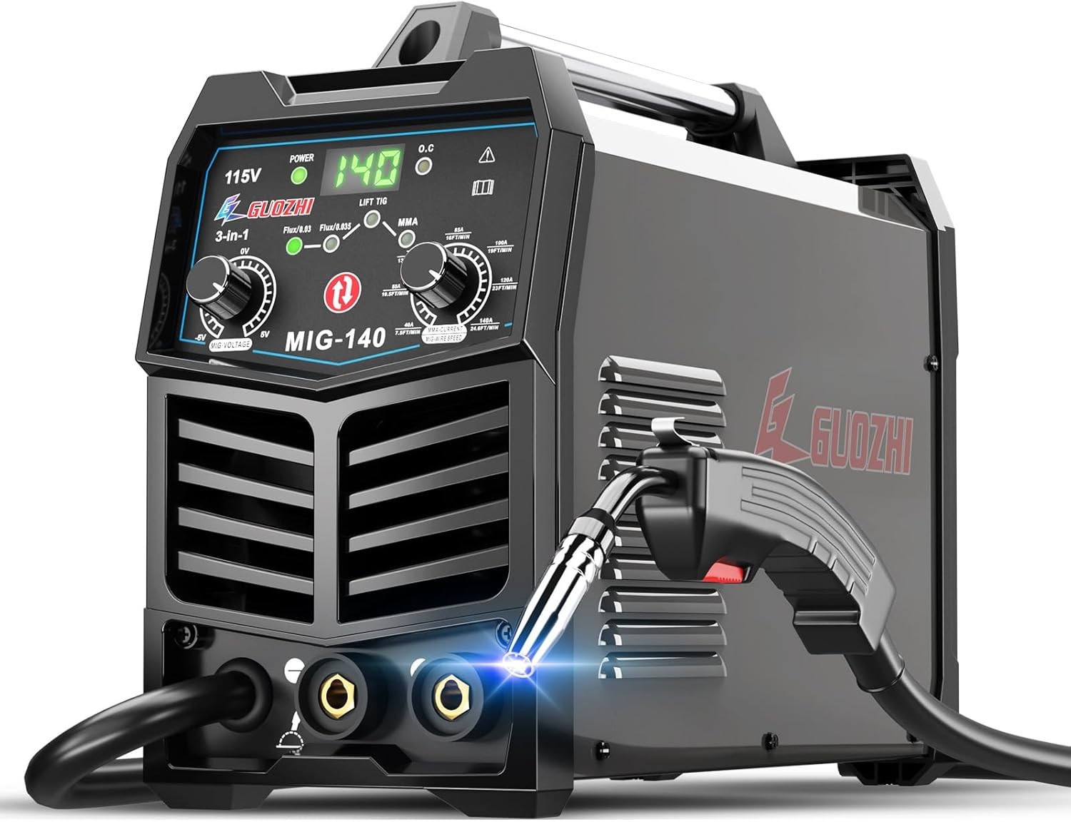 GZ GUOZHI 140A MIG Welder, 3 in 1 Welder FLUX MIG/ARC/Lift TIG Multi-Process