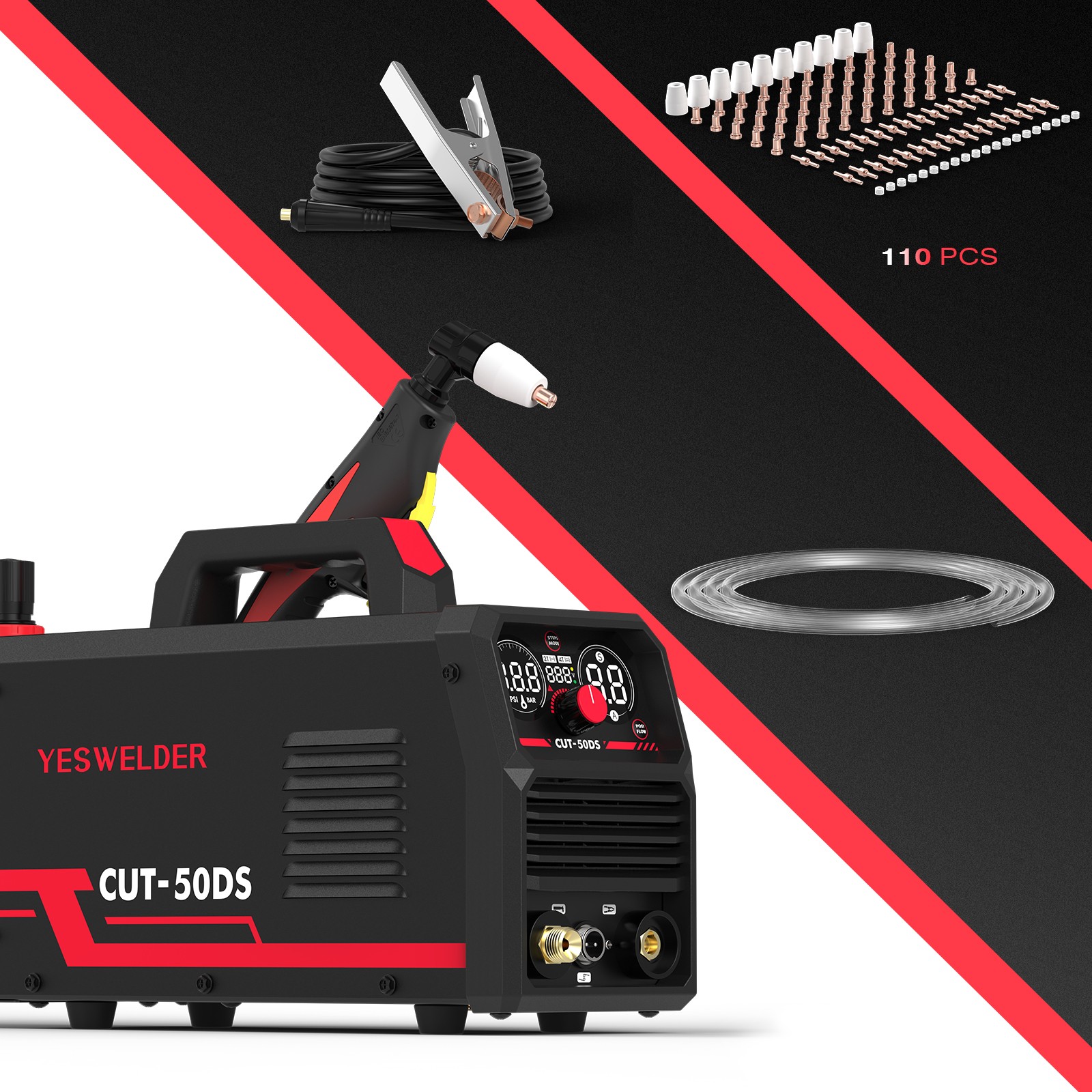 YESWELDER Plasma Cutter 50Amp Digital Display 110/220V with 110Pcs Consumables