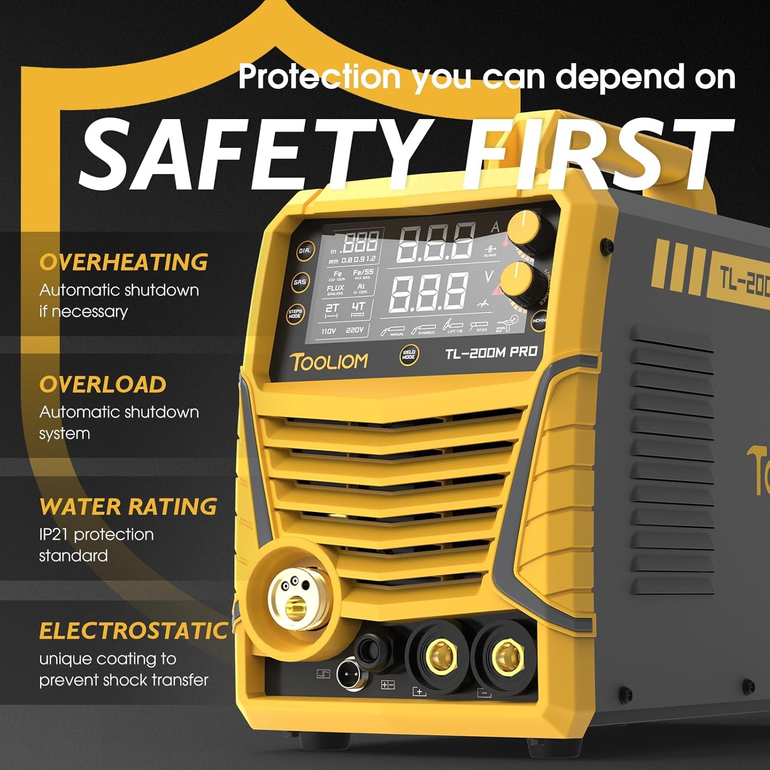 200A MIG Welder, Gasless/Gas MIG/Lift TIG/Stick 110/220V IGBT Welding Machine