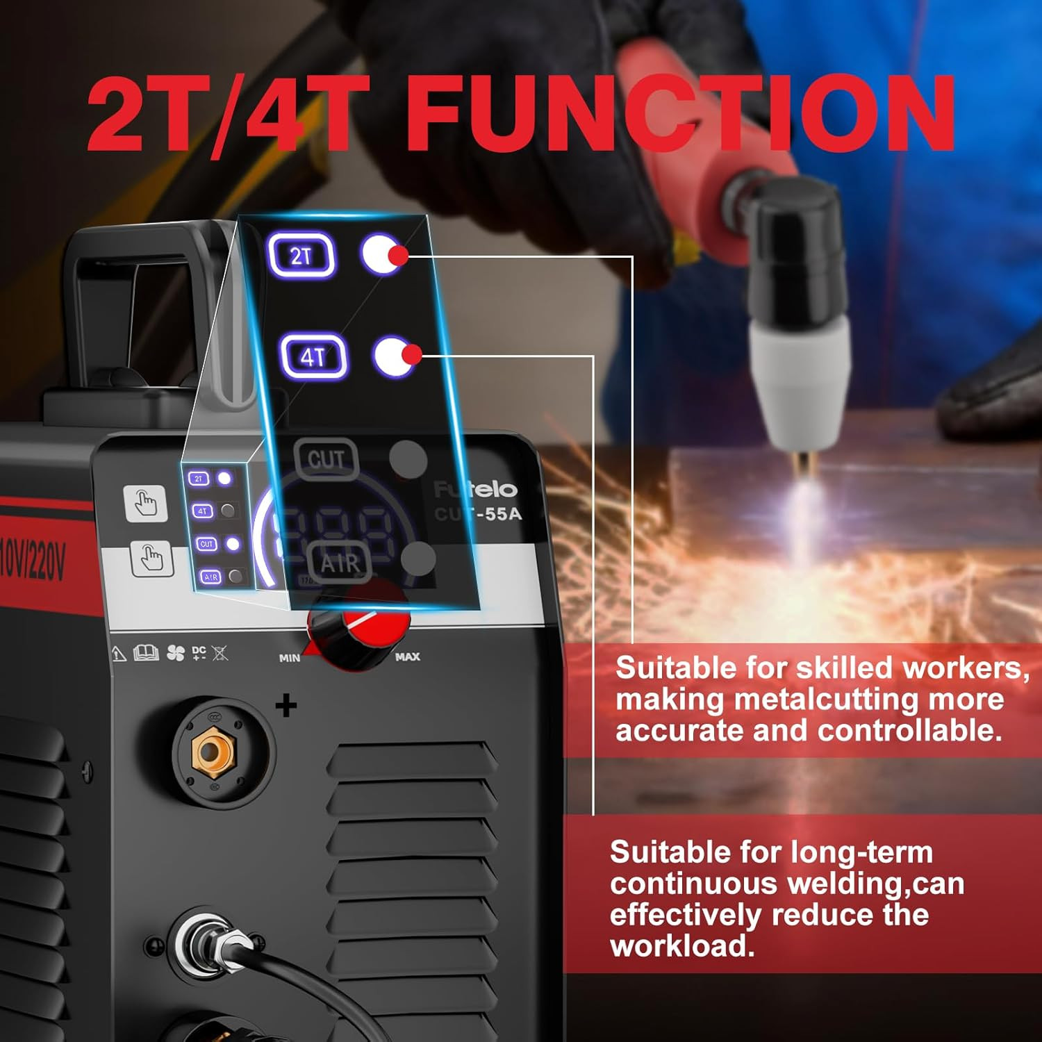 Plasma Cutter 55A, 110V/220V Plasma Cutter Machine with Large LED Display, Conta