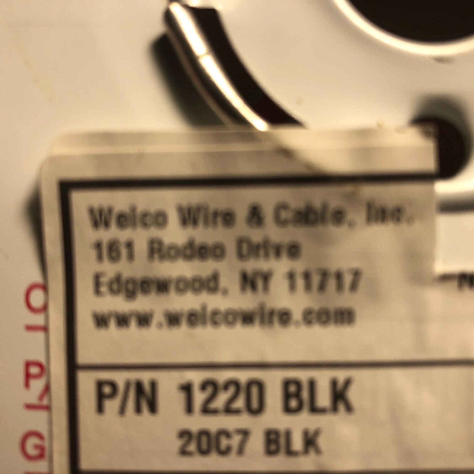 WELCO WIRE P/N 1220 BLK/2007 BLK 800 FT.