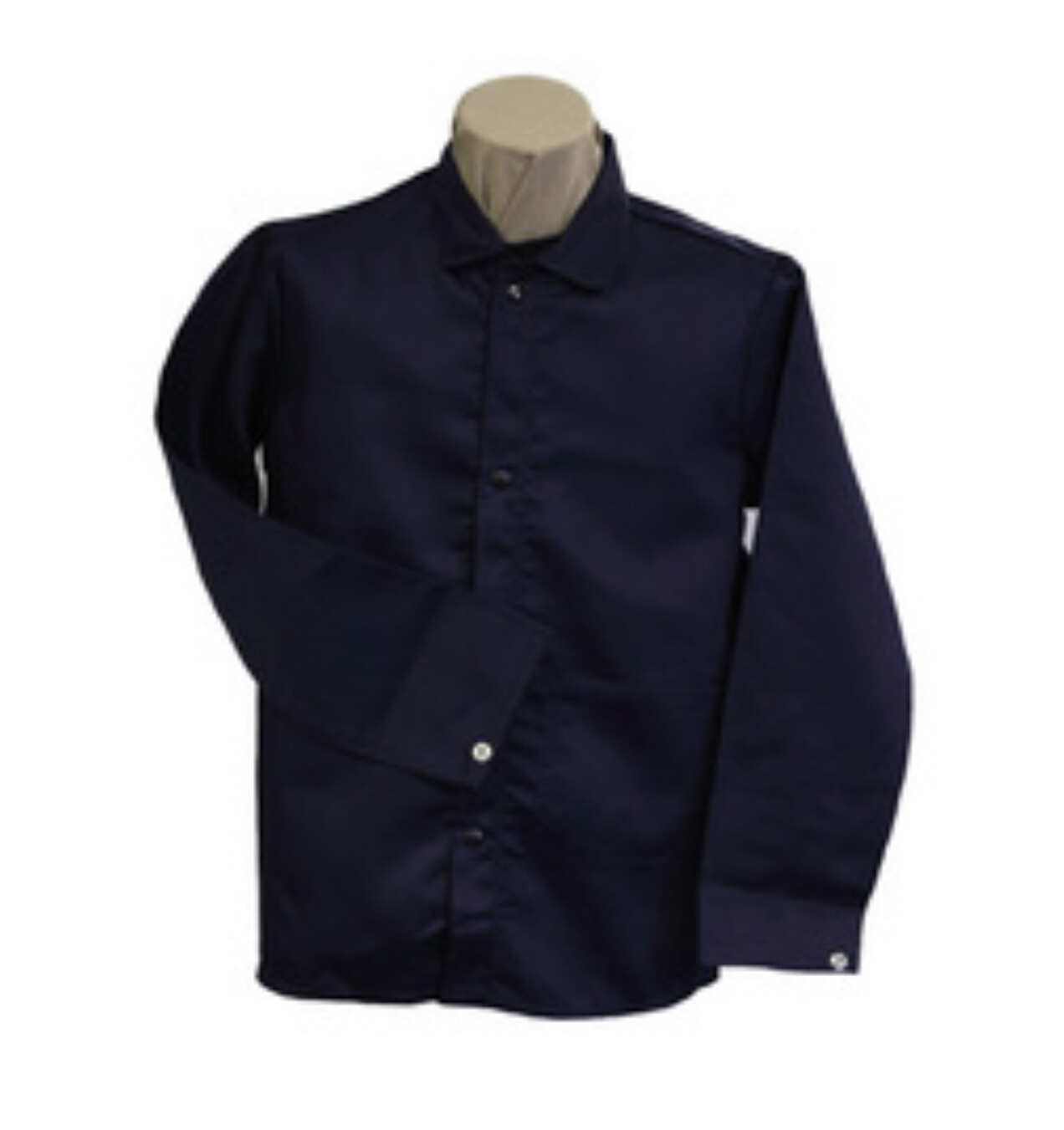 Stanco Welding Jacket/Shirt Sz Small Navy Blue 100% Cotton FR Snap Closure 30”