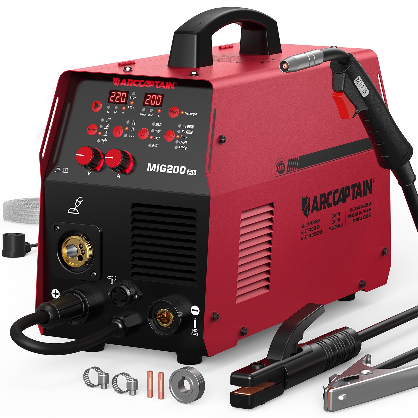 200A 6-in-1 MIG Welder Gas/Gasless Flux Core Lift TIG Spot & Aluminum Welding