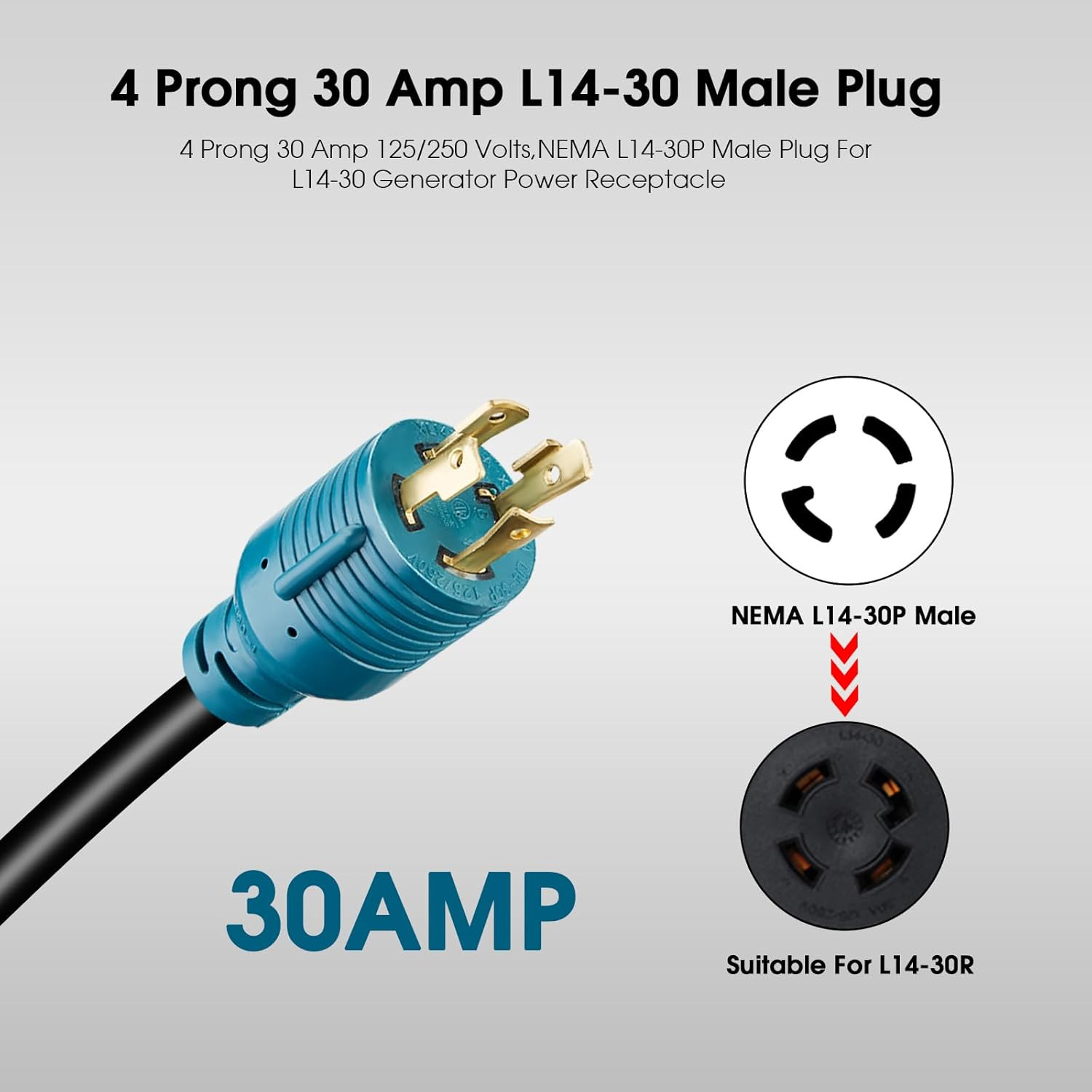 Generator to Welder Adapter Cord, L14-30P Twist-Lock Male to 6-50R Female, 4 Pro