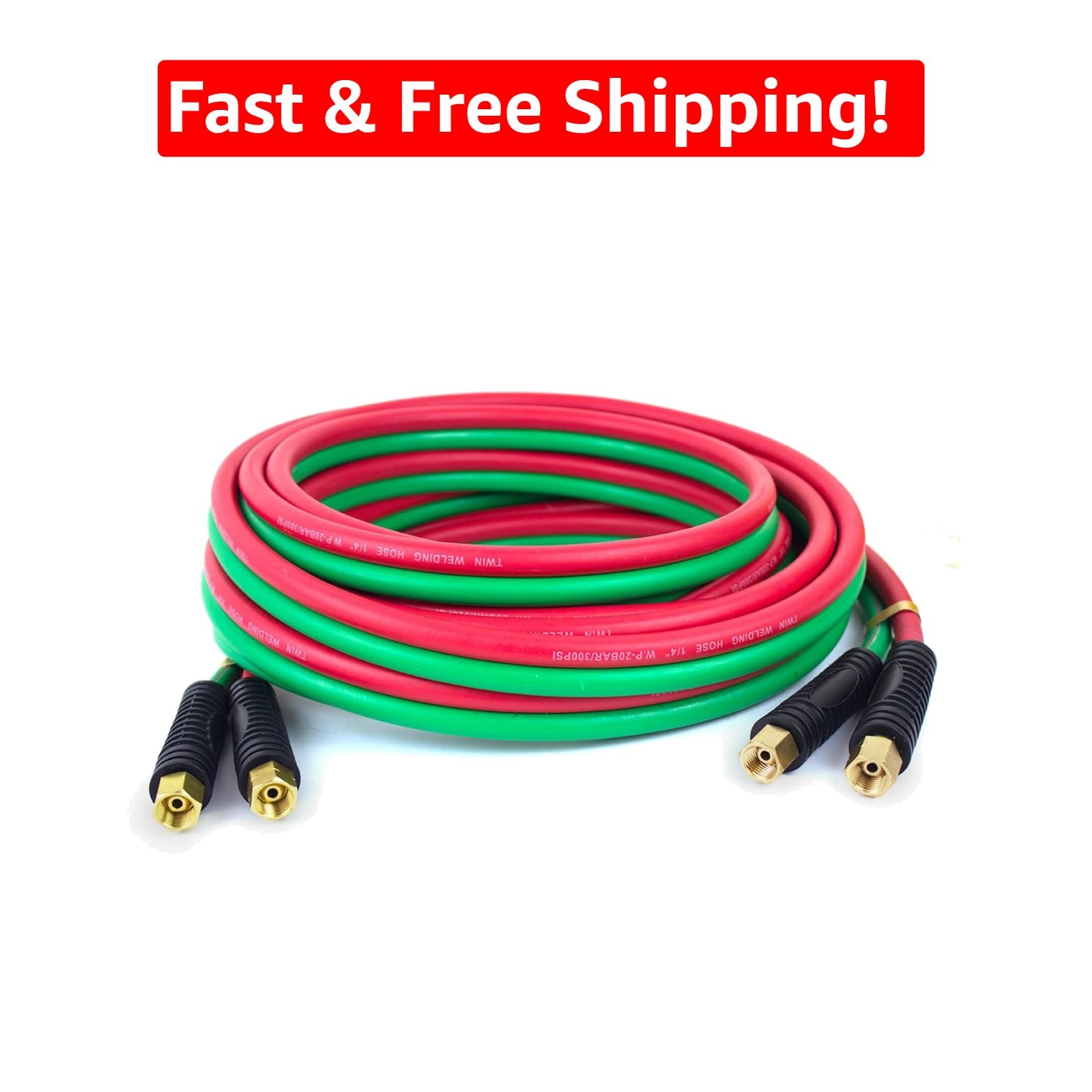 Grade R 1/4″ × 25ft Oxygen Acetylene Twin Hose with 9/16″ B Fittings for Welding