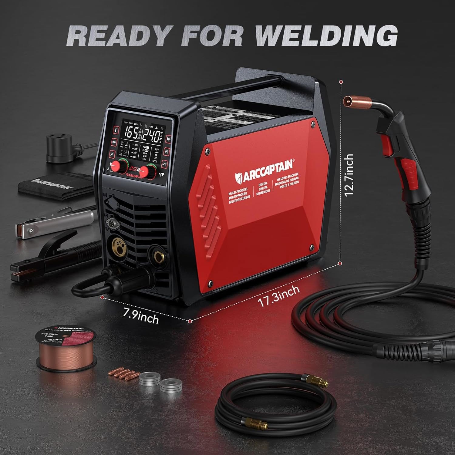 ARCCAPTAIN 165A 6-in-1 Multi-Process Welder, MIG/TIG/Stick/Spot, 120V/240V Dual