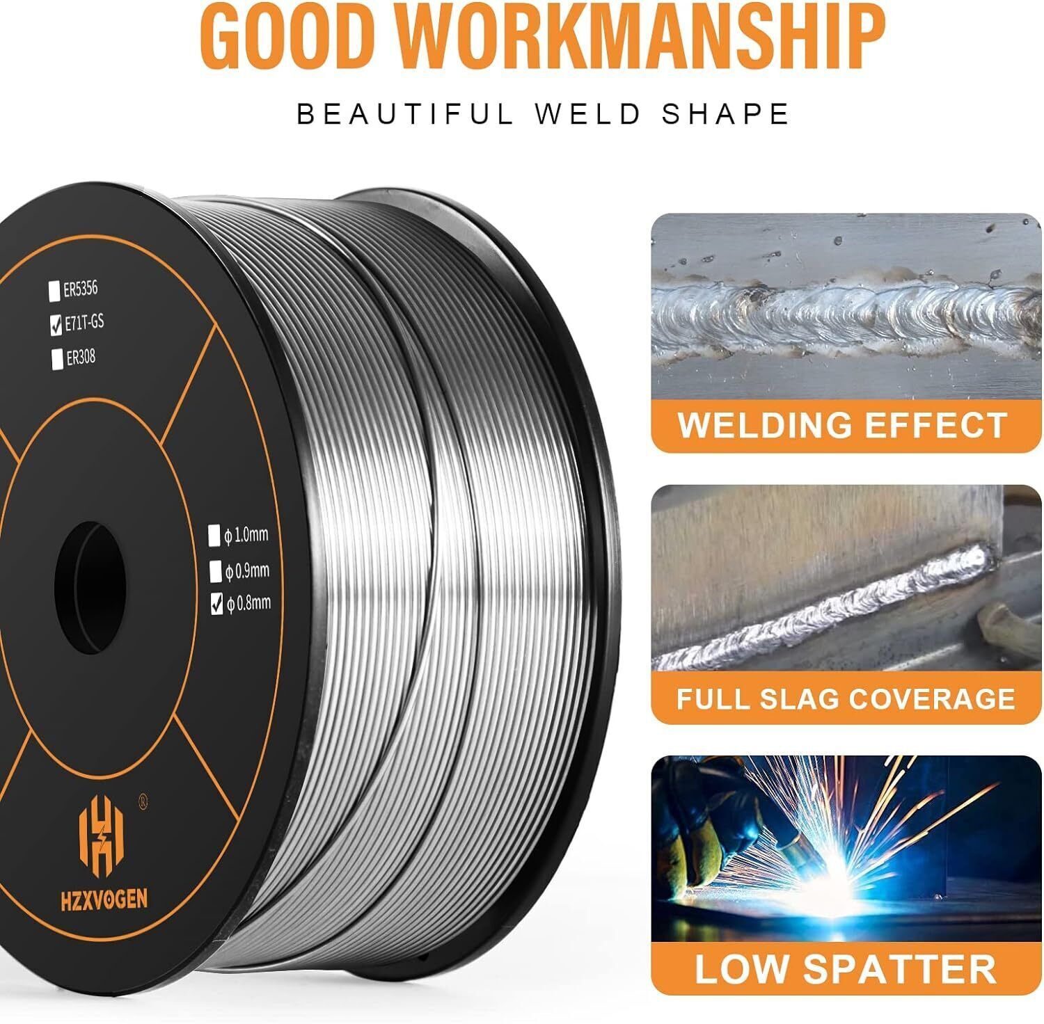 HZXVOGEN 6IN1 250A 2T/4T Gasless MIG Welder with Flux Cored Wire 110/220V