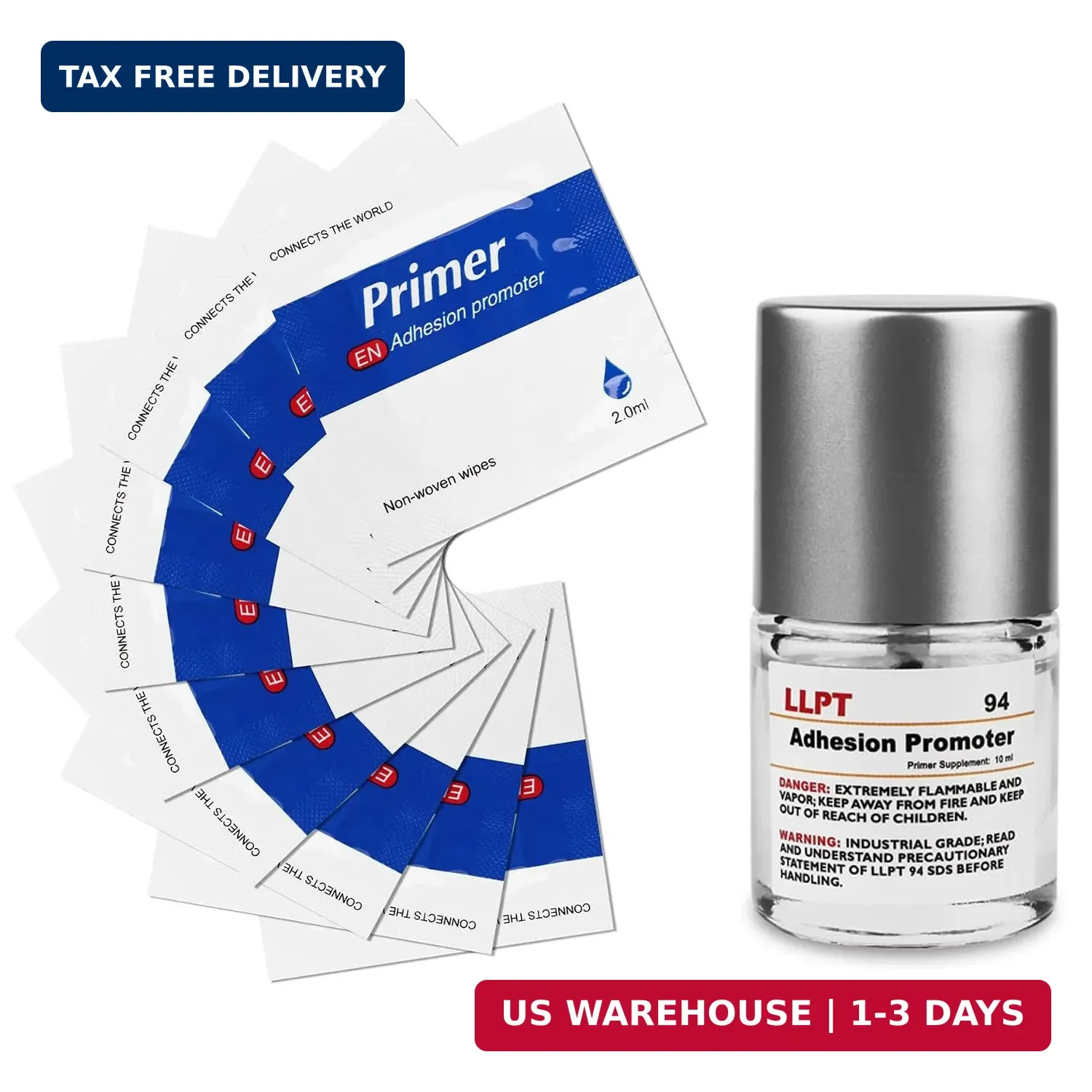 LLPT 94 Adhesion Promoter 10ml Bottle Primer 1 Pack with 10 Dry Wipes | Evaporab