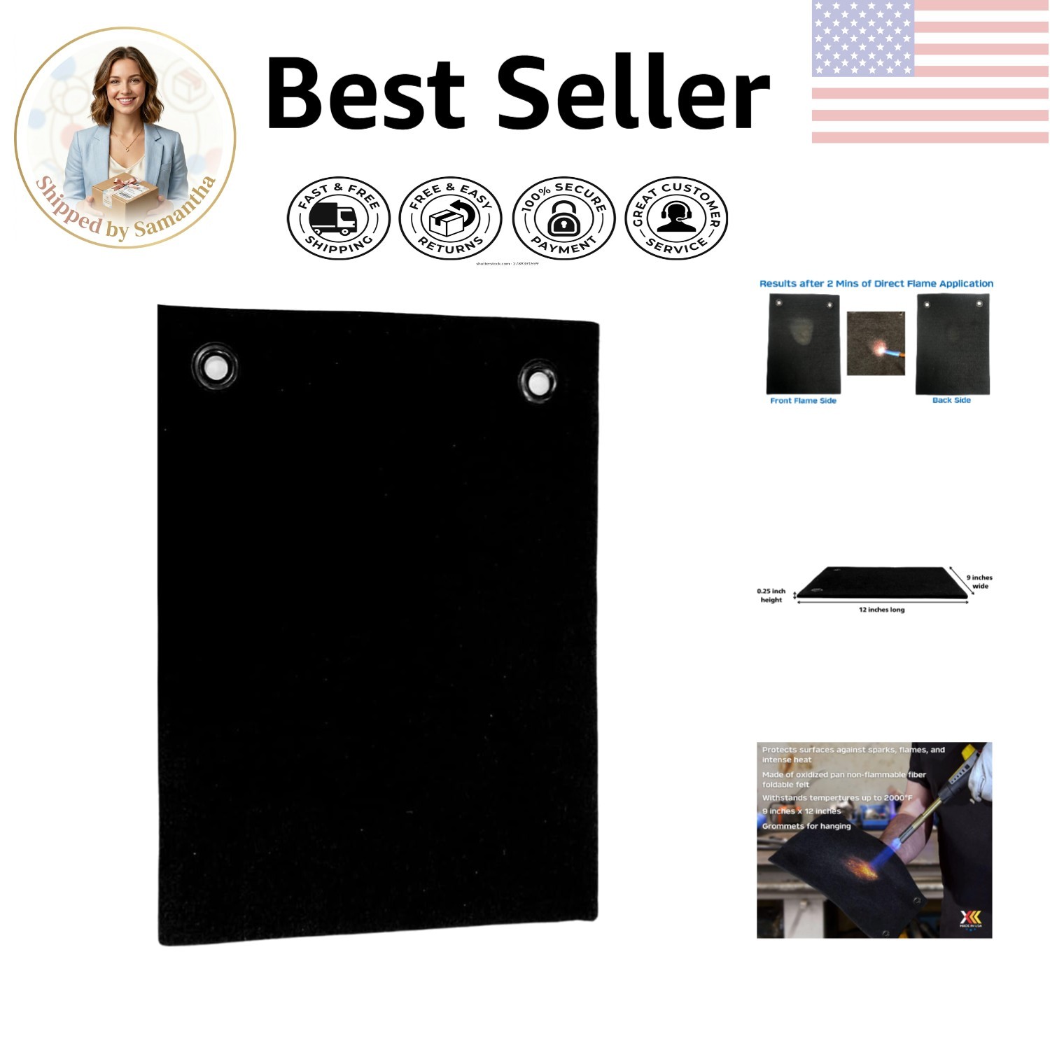 Professional 9″ x 12″ Soldering Heat Shield – Non-Flammable Carbon Fiber Fabric